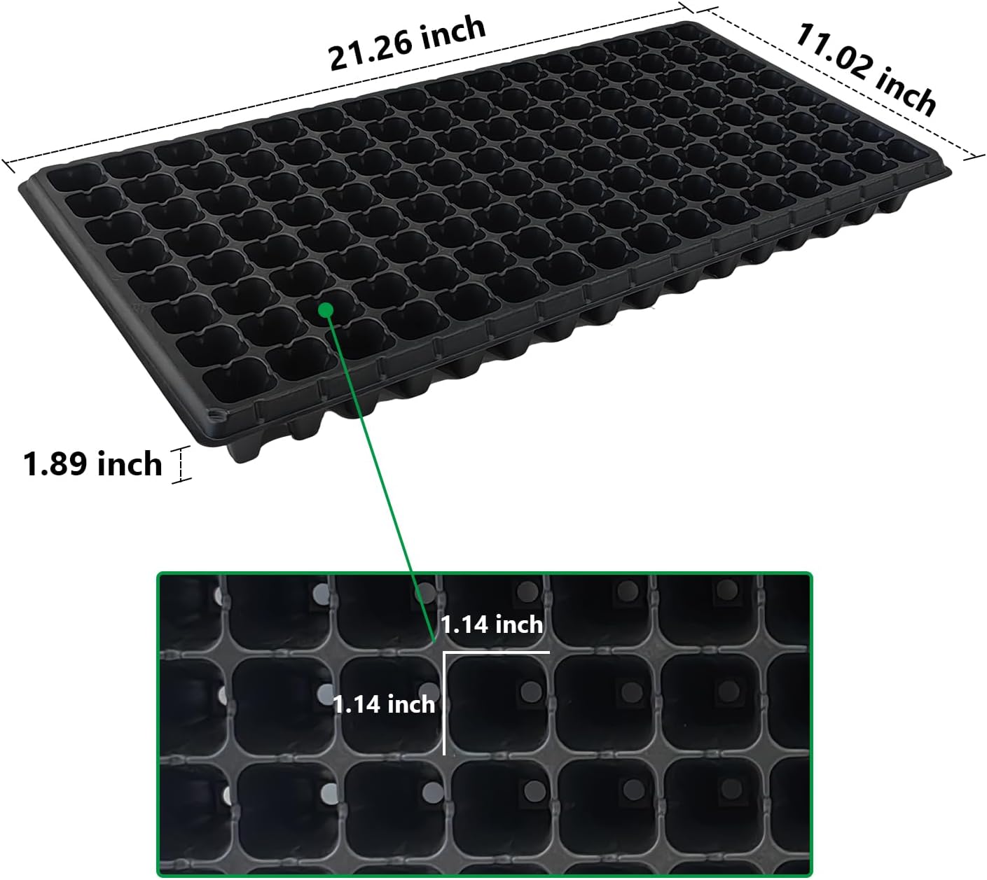 10Pcs 128 Cell Seed Starter Trays, Thick Durable Nursery 128 Cell Plug Tray Seedling Flat Plastic Shallow Tray for TD538 1020 Trays (21.26", 11.02", Deep 1.89"), GGBQ128