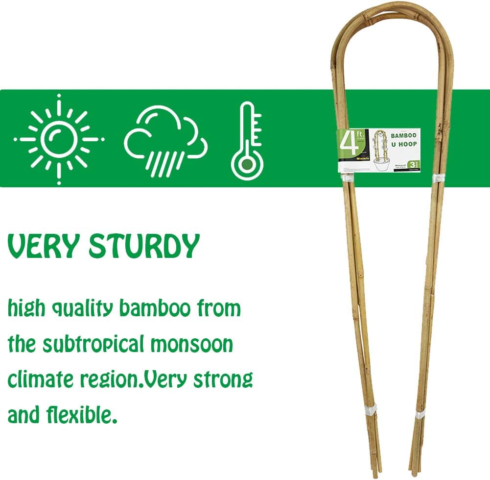 4 Feet Natural U-Hoops Bamboo, Mininfa Garden Trellis, Bamboo Trellis U-Shape for Plant Support - 3 Pack