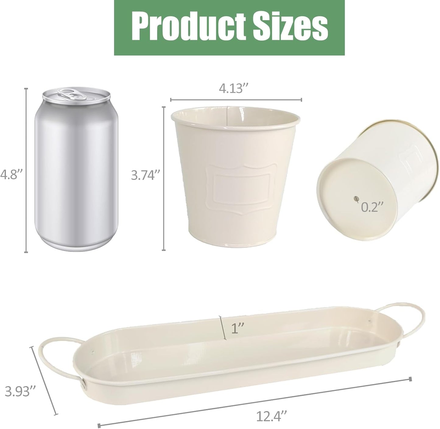 4" Herb Garden Planter Kit, Indoor Herb Planters with Tray, Set of 3 Metal Windowsill Pots for Flower Plants with Drainage Hole, Customizable Labels & Marker Pen, Beige