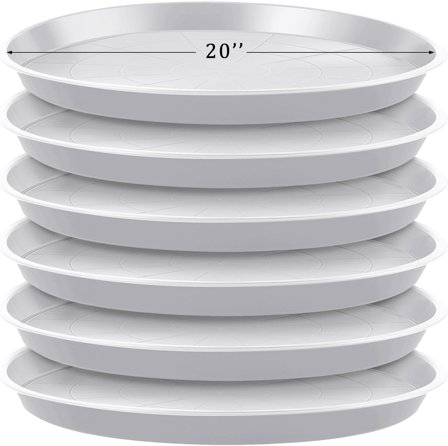 Eccliy 6 Pack Plastic Plant Saucer Heavy Duty Planter Saucers Large Plant Pot Saucers Plastic Water Trays for Indoors and Outdoors Flower Plant Plant Drip (White,20 Inch)