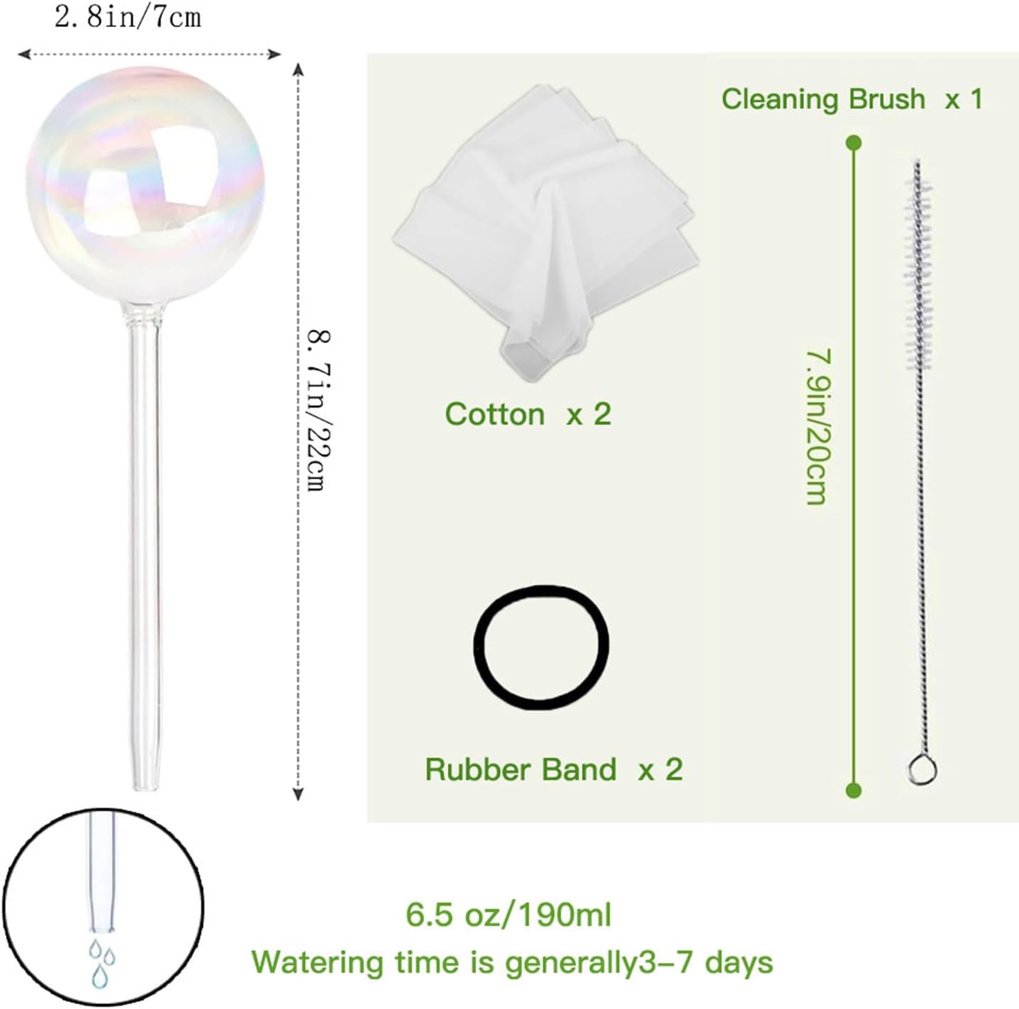 Glass Plant Watering Globes, Water Plants While Away Slow Self Watering Planter Insert Bulbs for Outdoor Indoor Plants, Vacation Plant Watering System Devices (Iridescent Medium 2-Pack)