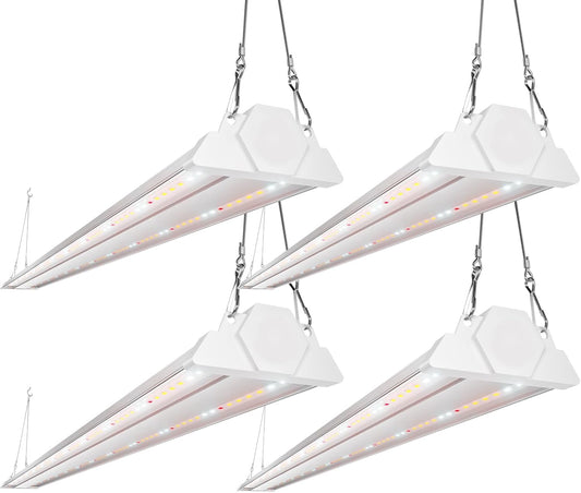 FREELICHT 4 Pack 4ft LED Grow Light, 60W (350W Equivalent), Sunlike Full Spectrum Integrated Plant Light for Hydroponic Indoor Plant Seedling Veg and Flower, Plug in with On/Off Switch