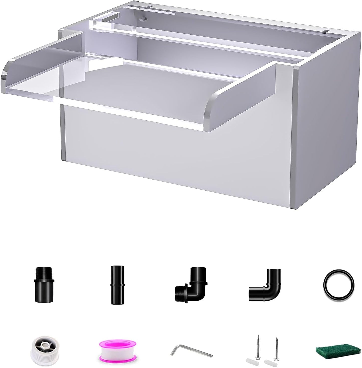 Waterfall Pool Fountain, LONGRUNNEW Transparent Acrylic Pool Waterfall Spillway, 9.06 Inches Pool Water Feature for Garden Patio, Backyard Koi Pond Decor