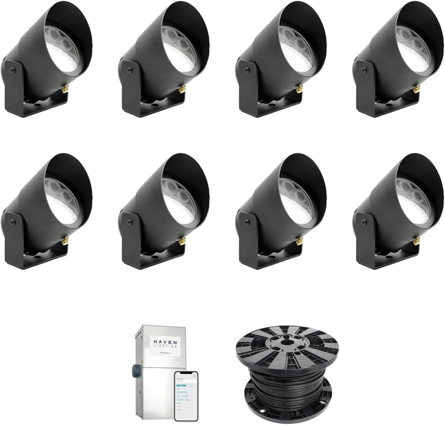 Haven Lighting 9 Series Pro Landscape Lighting Kit - Professional-Grade App Controlled Smart Lights with WiFi - Color Changing Exterior House Lighting, 8-Up LED Lights