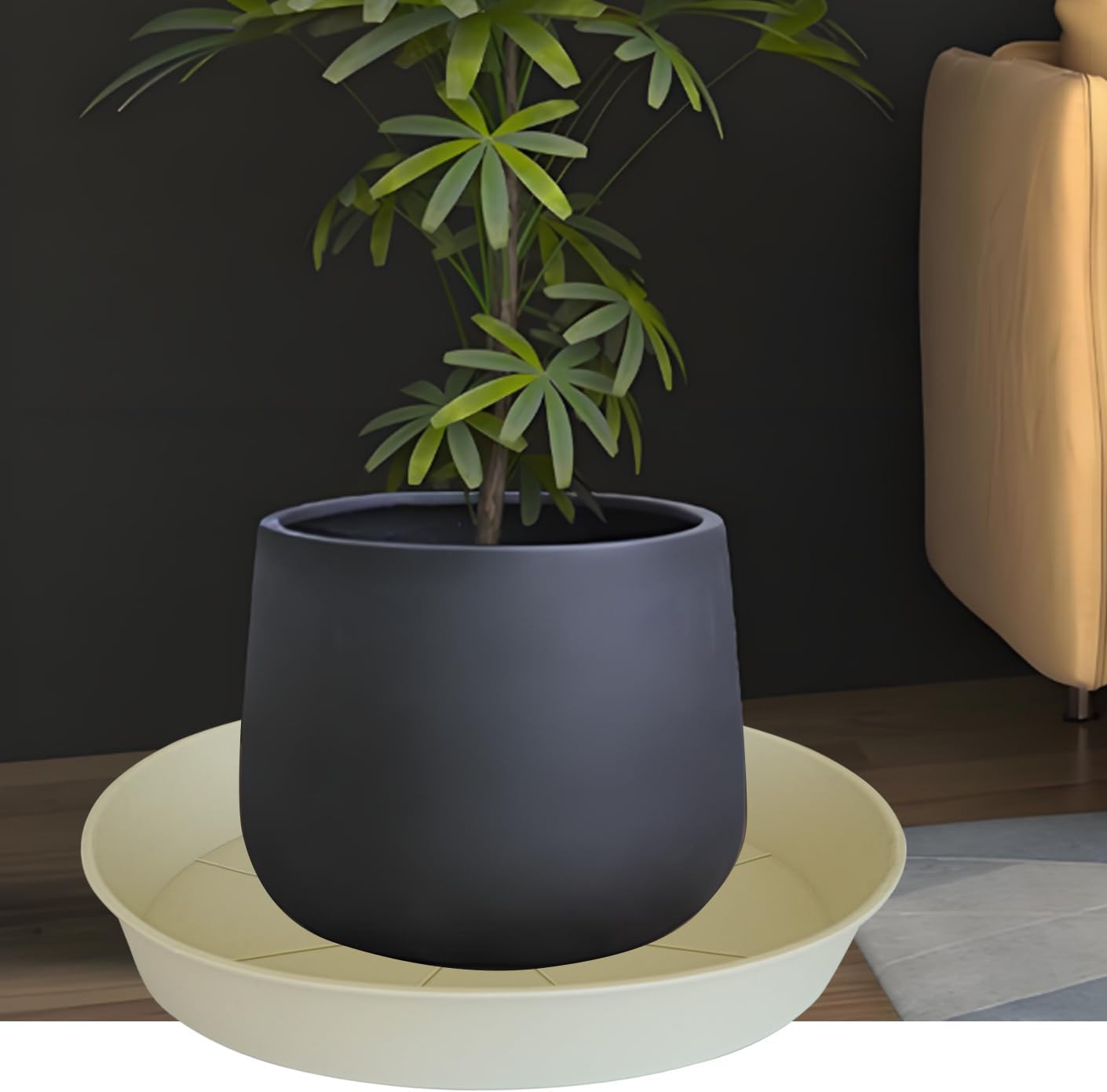 3 Pack of 20 22 inch Plant Saucer (19.2 Inch Base), 3.6" Depth Tray, Large Deep Garden Plastic Flower Planter Plant Trays for Indoors Outdoor Bath Bath (22", Beige)