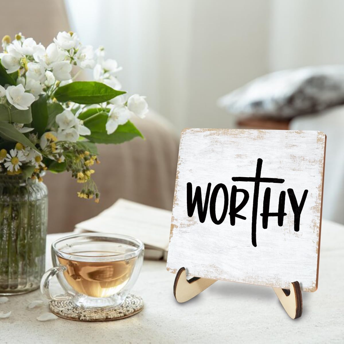 Inspirational Wood Sign Rustic Desk Decor Home Farmhouse Office Decor Work Table Desk Accessories Decorative Christian Religious Bible Verse Faith Decorations Office Supplies Bedroom Cubicle Decor