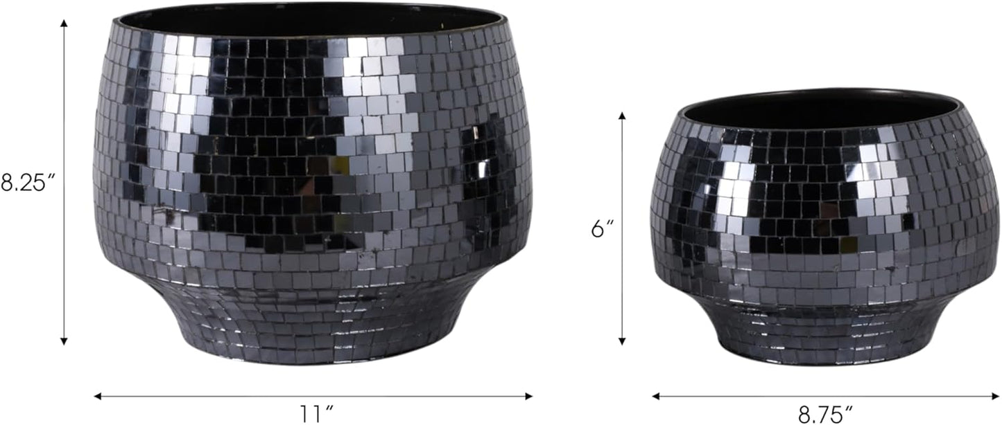 Flower Pots and Planters for Home Decor – Mosaic Indoor and Outdoor Plant Pots for Garden, Patio, or Room – Modern Pots for Indoor Plant Stand for Herbs, Succulents, or Ferns Set of 2 – 8", 6" Black
