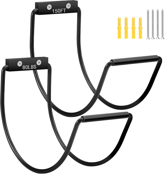 Garden Hose Holder Wall Mounted,304Stainless Steel Solid Hook Holds Up to 150Ft - Black