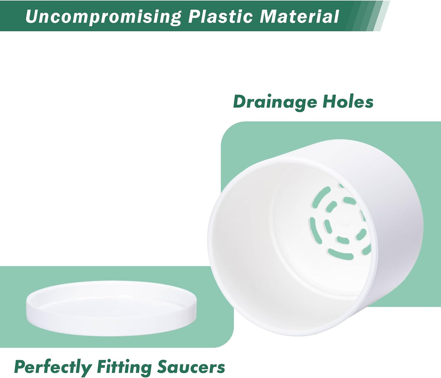 D'vine Dev 2 Pack 4.5 Inch Modern Plastic Plant Pots, Small Garden Planters for Plant with Drainage Holes and Saucers, White Color, 74-Z-F-1