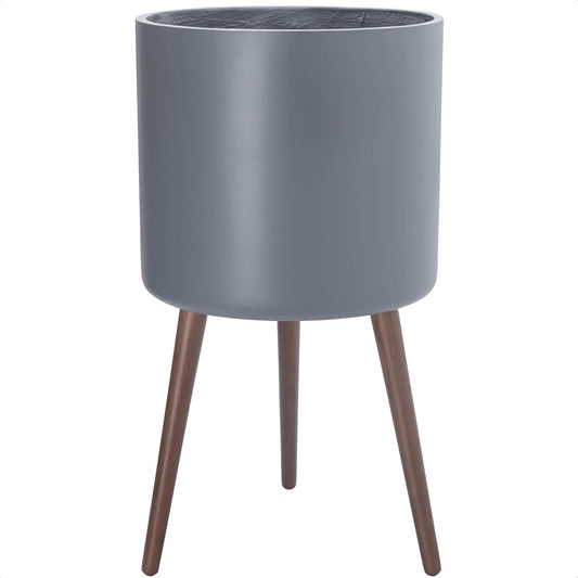 D'vine Dev 16 Inch Planter Pot with Stand, Mid-Century Tall Plant Pot with Legs for Indoor Plants, XX-Large, Grey, 88-O-E-3