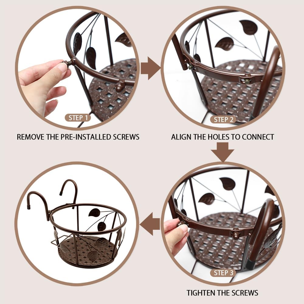 Hanging Railing Planter Flower Pot Holder Baskets Iron Art Hanging Baskets Flower Pot Holder Hanger Potted Plants Rack Plant Iron Racks Over The Rail Fence for Patio Balcony Porch