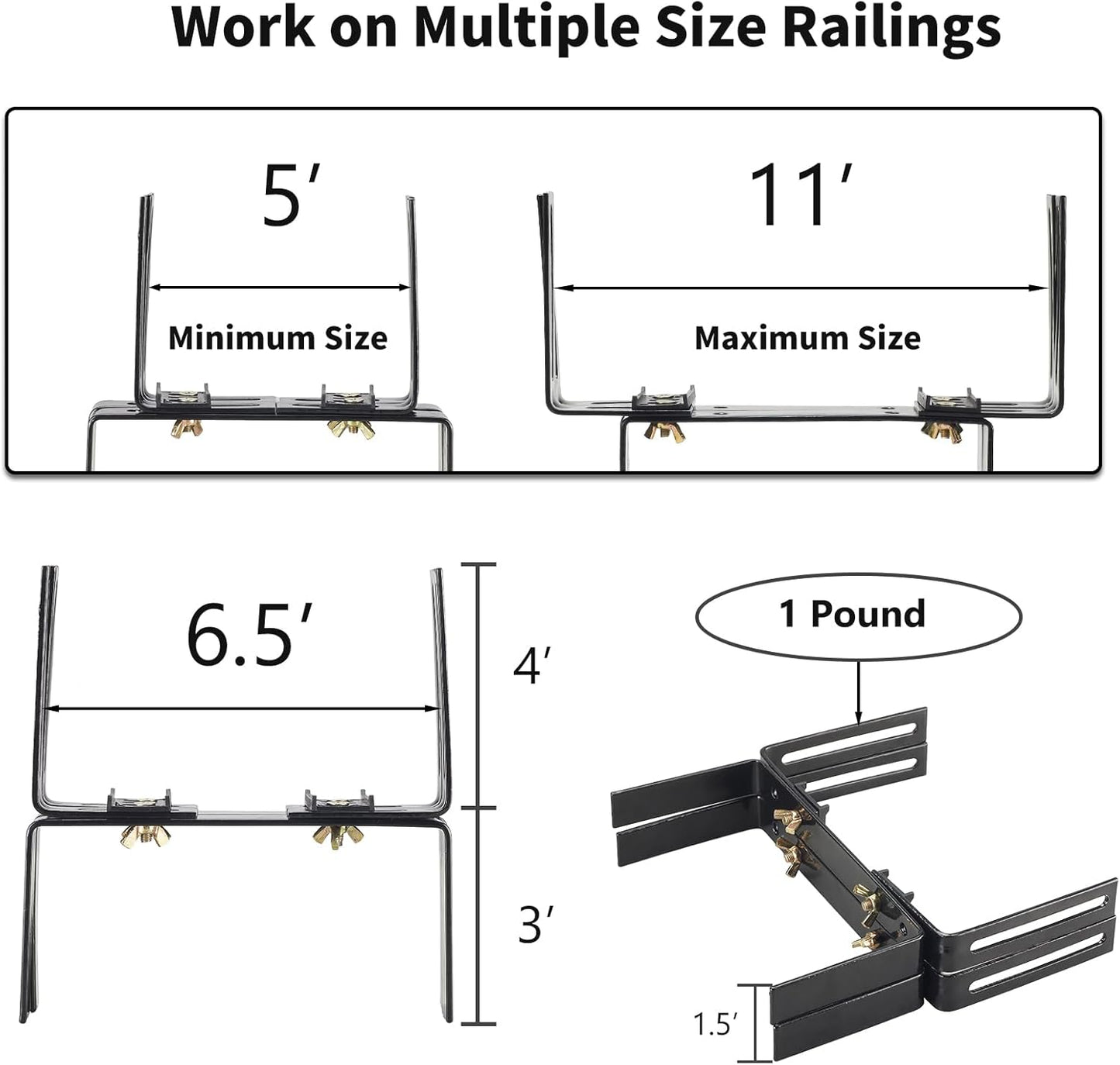 Deck Railing Planter Stand, Retractable Balcony Plant Holder for Window Box Planter, Handmade Steel Rectangular Flower Box Clip for Windowsill, Garden, Patio Fence, Front Porch