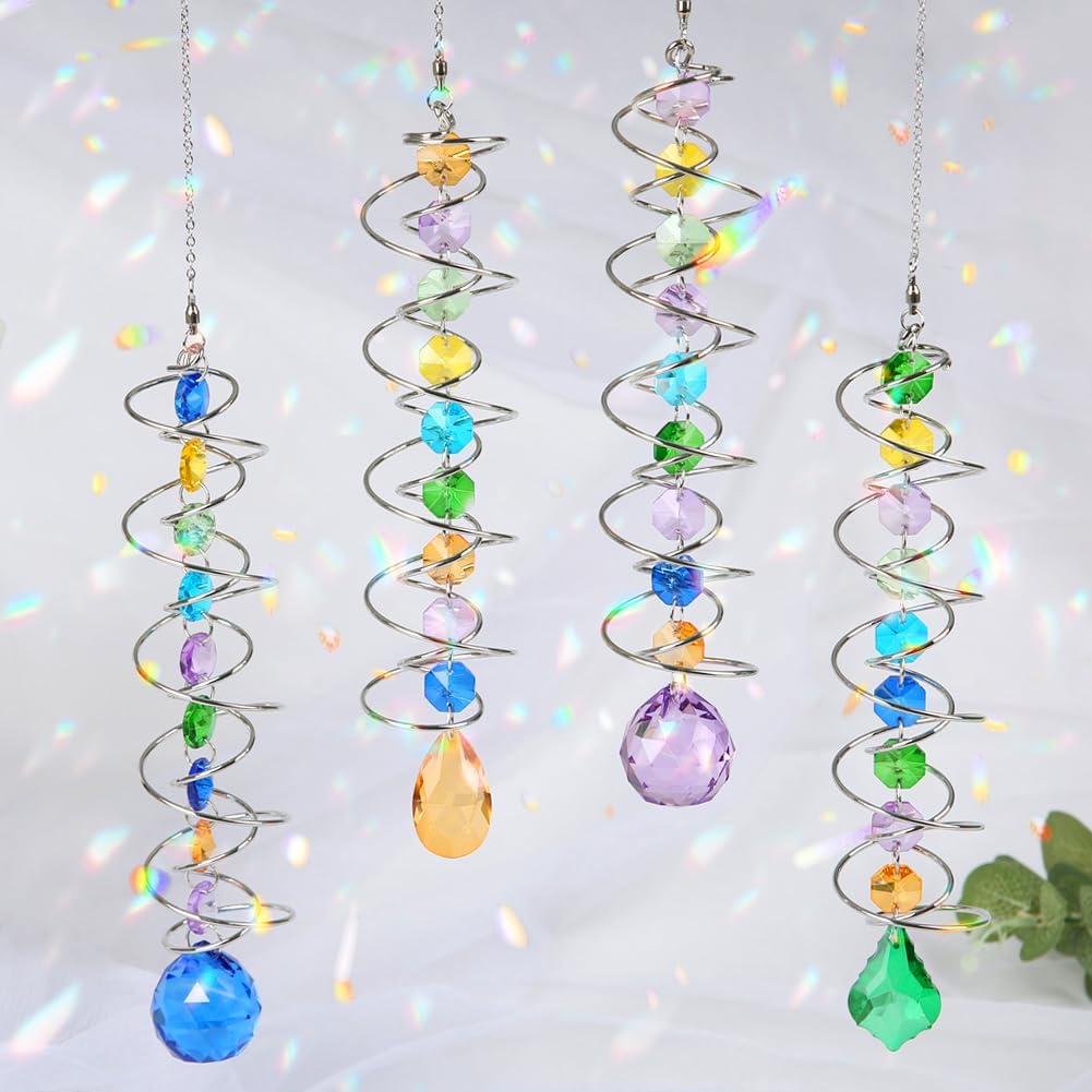 Sun Catchers, 4 Pcs Crystal Suncatchers for Indoor Windows Hanging Decorative Crystals Ball Prism for Yard and Garden Indoor Home Wedding Party Car Mirror Christmas Tree Decorations