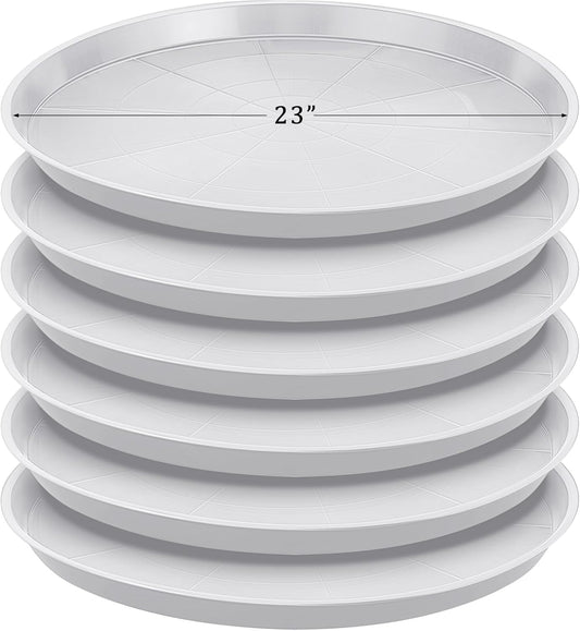 Eccliy 6 Pack Plastic Plant Saucer Heavy Duty Planter Saucers Large Plant Pot Saucers Plastic Water Trays for Indoors and Outdoors Flower Plant Plant Drip (White,23 Inch)
