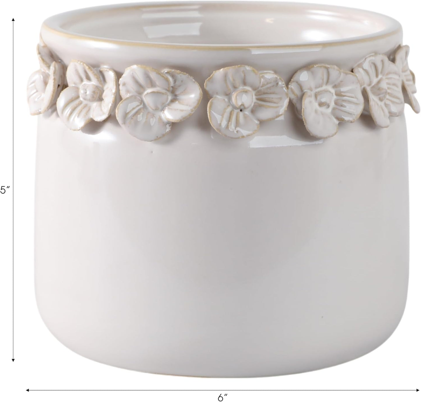 Decorative Flower Pot for Home Decor – Ceramic Indoor or Outdoor Planter with Sculpted Floral Rim for Succulents or Houseplants – Pot for Plants Perfect for Garden, Patio, or Room Decor – 5" Ivory