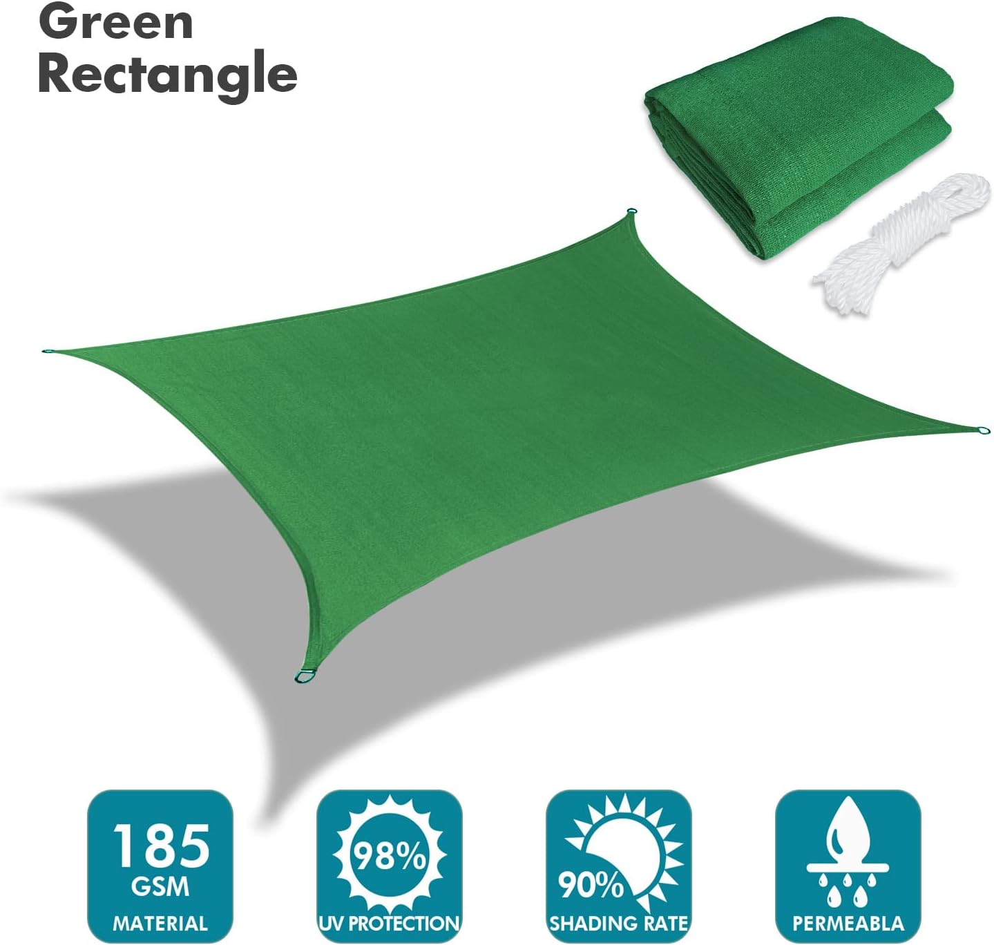 KANAGAWA 9'X14' Dark Green Custom Size Sun Shade Sail Rectangle UV Block Canopy Cover for Patio Backyard Lawn Garden Outdoor (Customized Available)