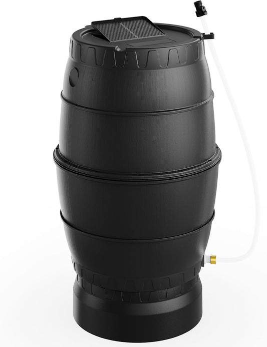 EJWOX Rain Barrel with Stand to Collect Rainwater from Gutter, Heavy Duty BPA Free Rain Water Collection Barrel with Spigot and Filter (45 Gallon, Black)