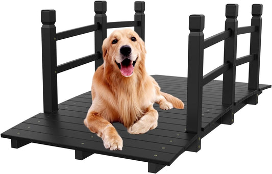 VINGLI Garden Bridge, Classic Wooden Arch with Safety Rails Footbridge (Black, 5 ft)