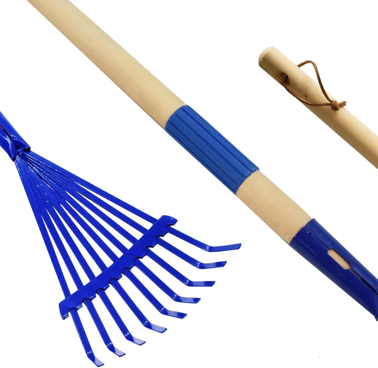 Kids Leaf Rake-Small Wooden Handle Leaf Rake with Metal Tines, 27inches /69cm Length, for Kids Enjoy Garden Cleaning Activities (Blue)