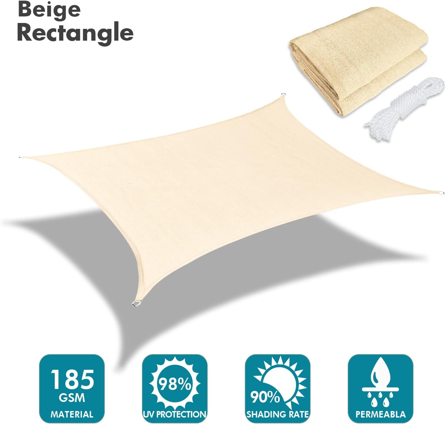 KANAGAWA 14'X14' Cream Custom Size Sun Shade Sail Square UV Block Canopy Cover for Patio Backyard Lawn Garden Outdoor (Customized Available)