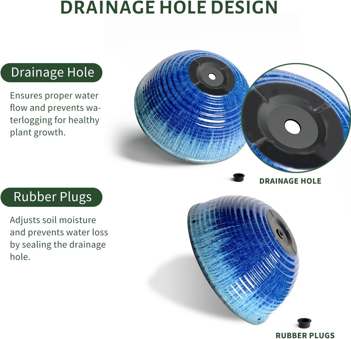 10inch Hanging Planters for Indoor and Outdoor Plants, 2 Pack Hanging Planter with Drainage Hole, Round Hanging Flower Pots for Garden Home Decor (Blue Glaze)