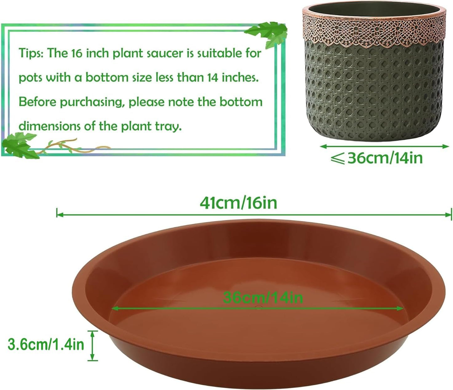 4 Pack 16 Inch Round Plant Saucers for Less 14Inch Pot Indoors Outdoors Plant Trays for Pots Planter Saucer Plastic Plant Drip Tray Flower Planter Water Tray for Potted Plants(Terracotta, 16"(4pcs))