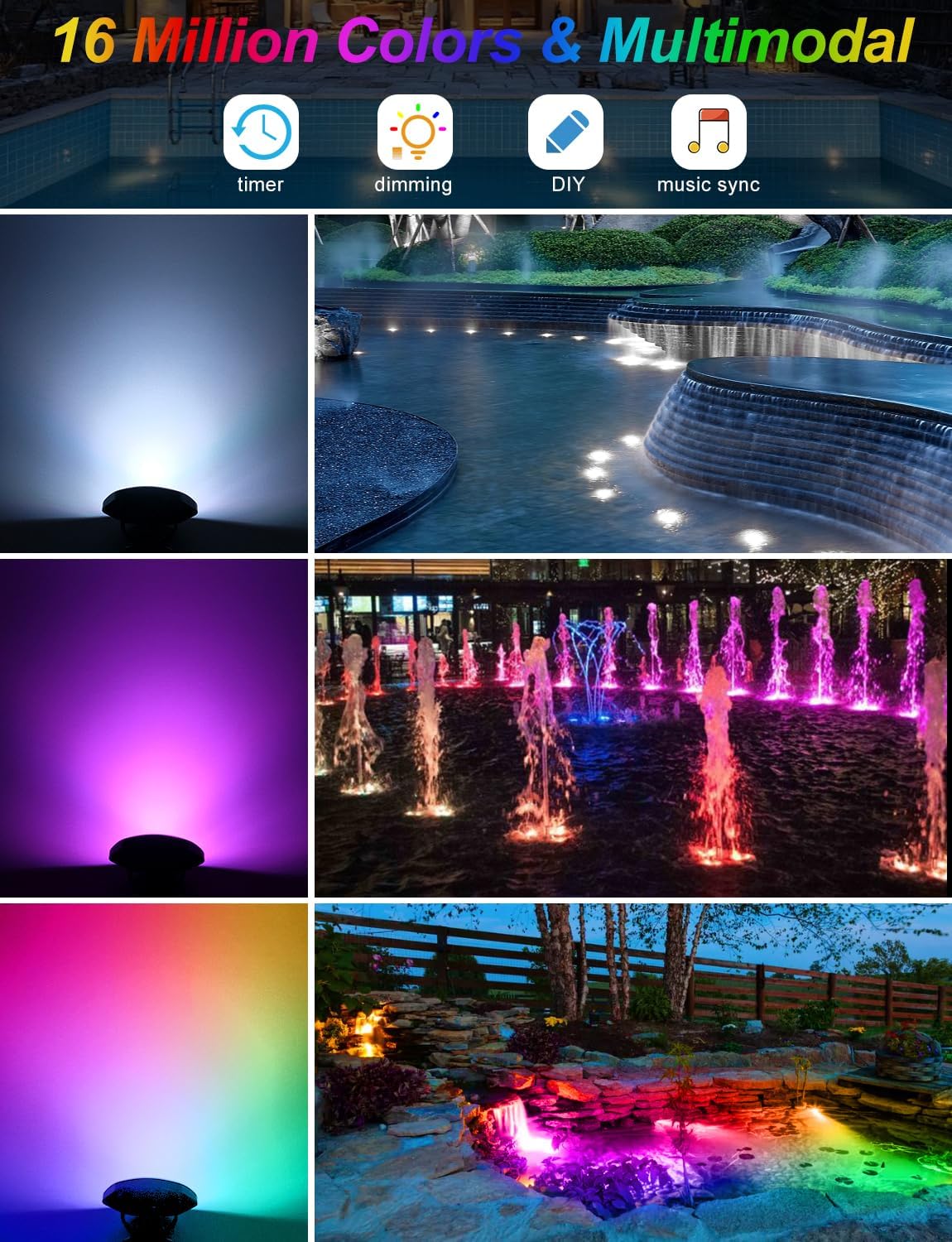 RGB Underwater Pond Lights, Super Bright LED Submersible Fountain Lights Colored Landscape Spotlights, Bluetooth APP Control IP68 Waterproof for Fish Aquarium Tank Garden Yard Pool (Set of 2)