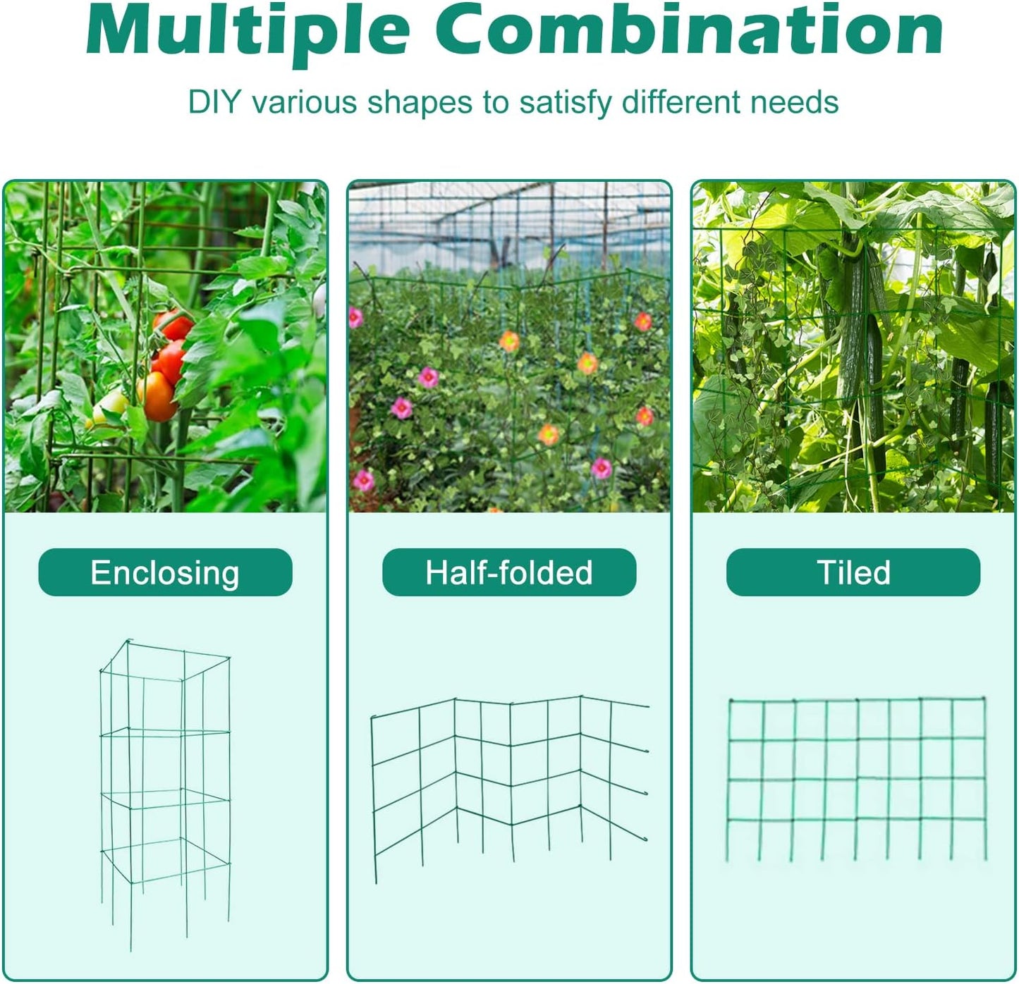 DoCred 4 Pack Tomato Cage, Folding Tomato Cage Heavy Duty Metal Square Tomato Cages Coated Steel Garden Plant Support Stake Tower for Climbing Vegetables, Plants, Flowers, Steel Green