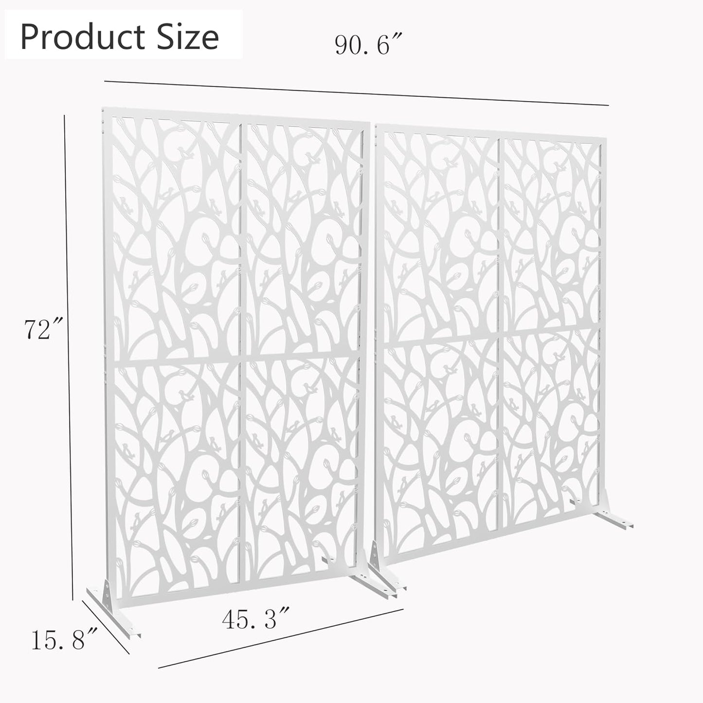Metal Privacy Screen Outdoor W3.8Ft x H 6Ft Patio Privacy Panels Free Standing Divider Decorative 2 Pack for Balcony Garden Room Lawn Deck(2, White Bird)