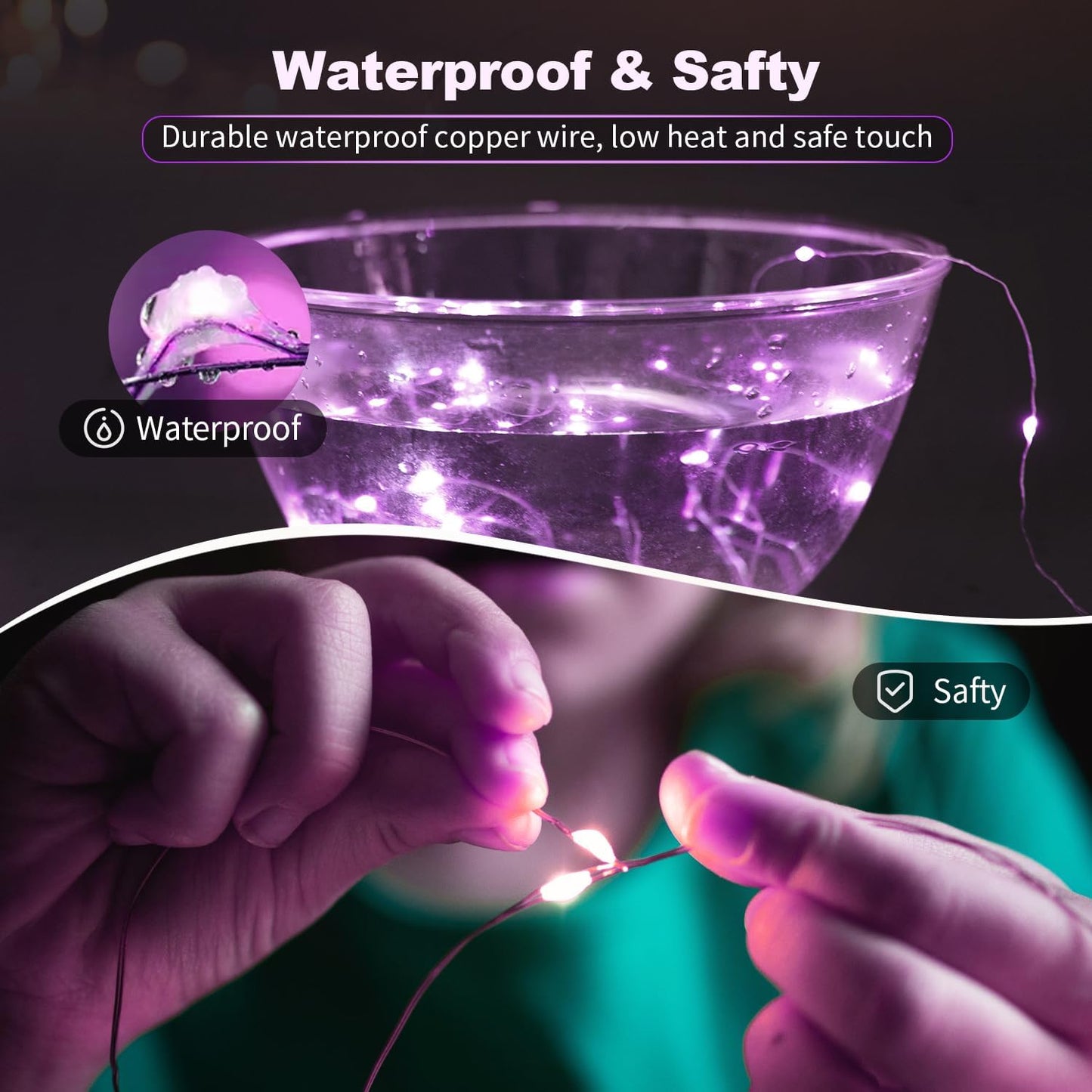 20 Pack LED Fairy Lights Battery Operated,3 Features Blinking Slowly Blinking & just on 7FT 20 LED Waterproof Mini Twinkle String Lights for Wedding Mason Jars Halloween Christmas Decorations,Purple