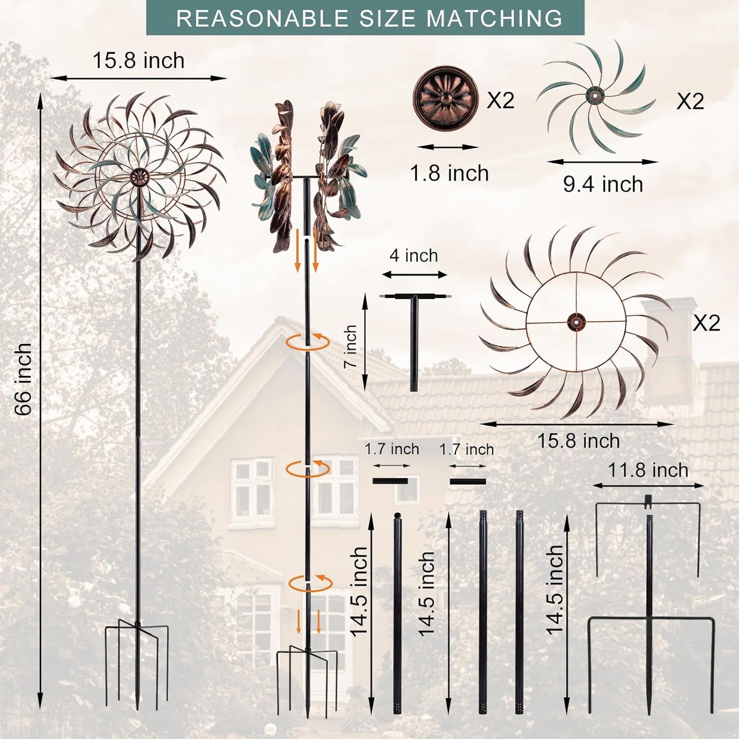 Stargarden Wind Spinners Outdoor Metal Large 360 Degrees Kinetic Wind Sculptures& Spinners Yard Art Outdoor Garden Decor