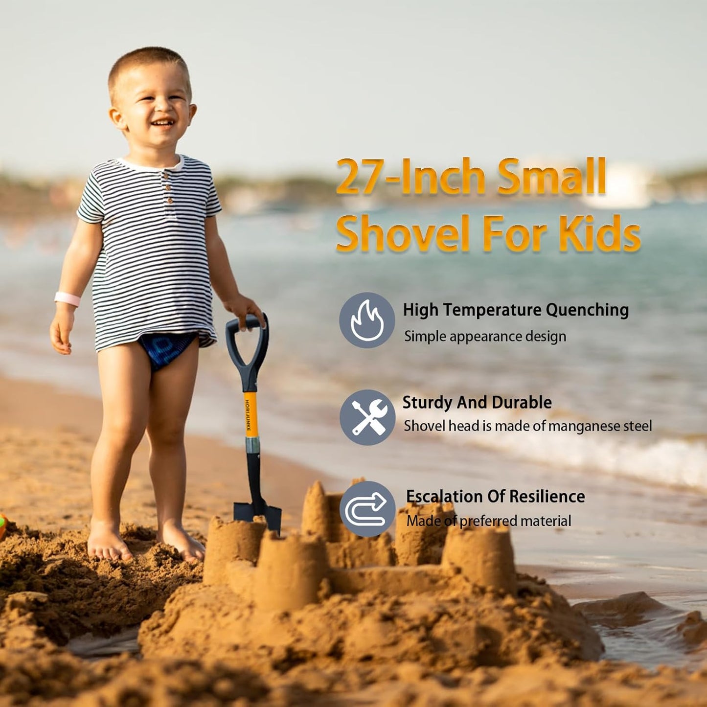 Shovel for Digging, Round Small Head with Wooden D-Handle, Metal Garden Shovel for Gardening, 27 Inches Metal+Fiberglass(Orange)