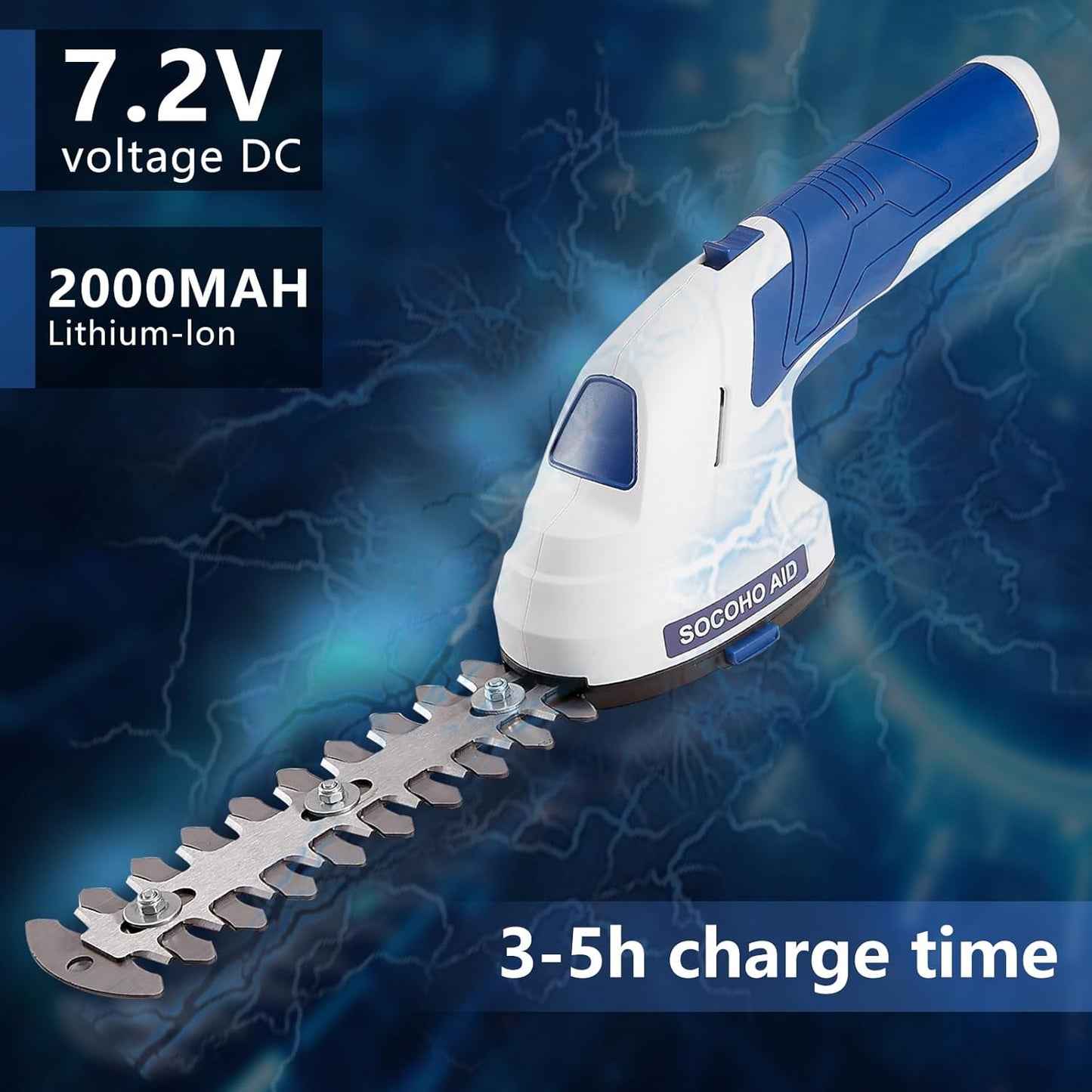 Cordless Hedge Trimmer Grass Shear - 2 in 1 Handheld 7.2V Electric Shrubbery Trimmer Grass Cutter Rechargeable Battery and Type-C