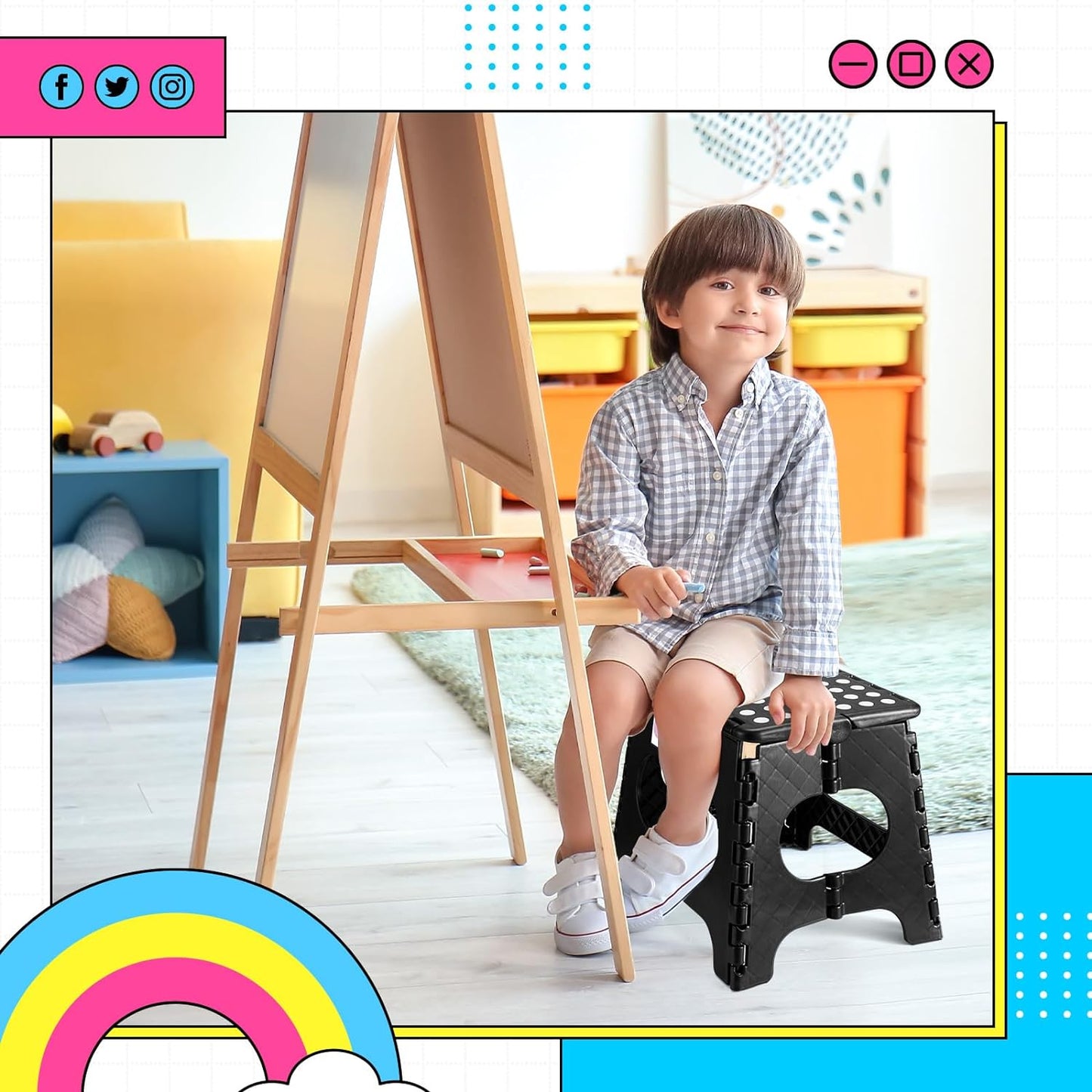 Delxo Folding Step Stool,11 Inch Non-Slip Foldable Step Stools for Kids and Adults,Portable Foldable Step Stool Lightweight Small Folding Stool with Handle for Kitchen Bathroom in Black,1 Pack