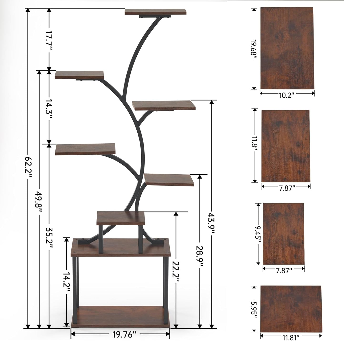 Plant Stand with Grow Lights, 8 Tiered Plant Stand Indoor, 62" Tall Metal Plant Flower Holder for Plants Multiple, Plant Display Rack Holder, Indoor Plant Shelf for Living Room, Garden, Patio