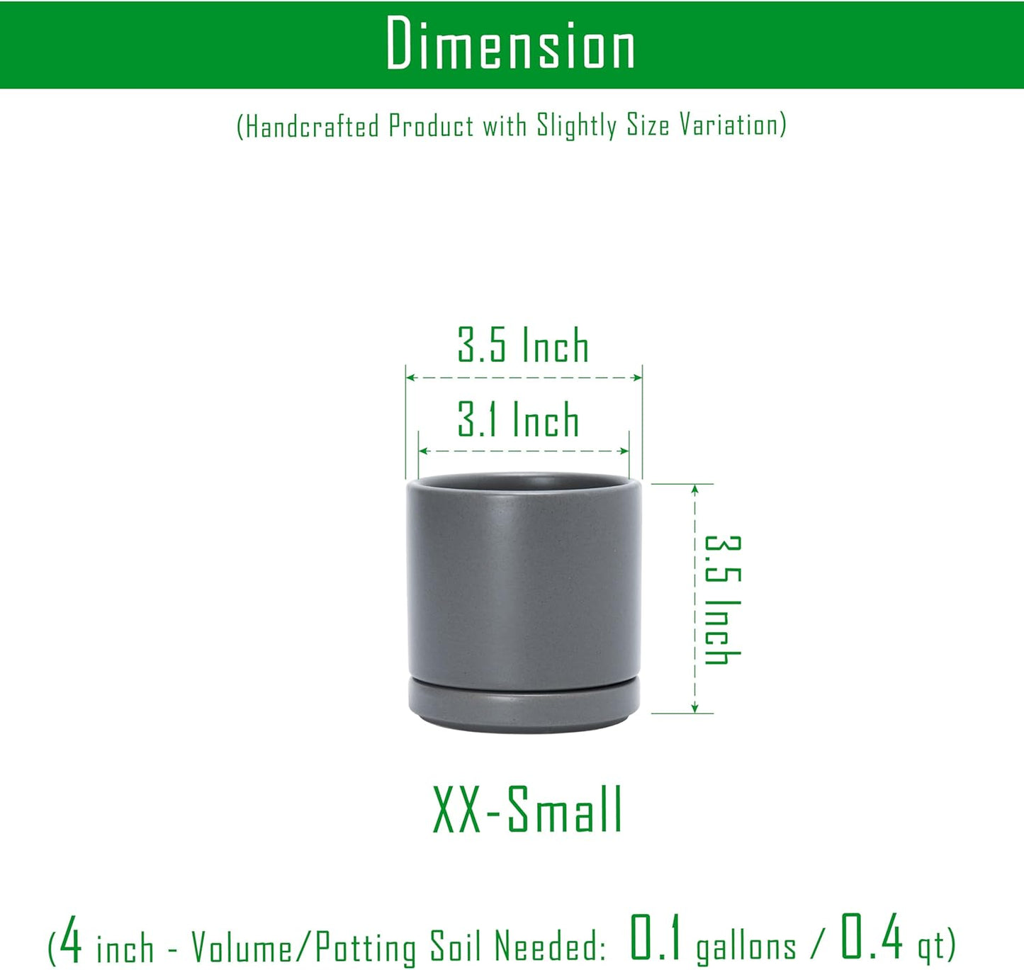 D'vine Dev Set of 2 Plants Pots, 3.5 Inch Ceramic Planter Pot for Plants with Drainage Hole and Saucer, Speckled Grey, 94-V-A-3