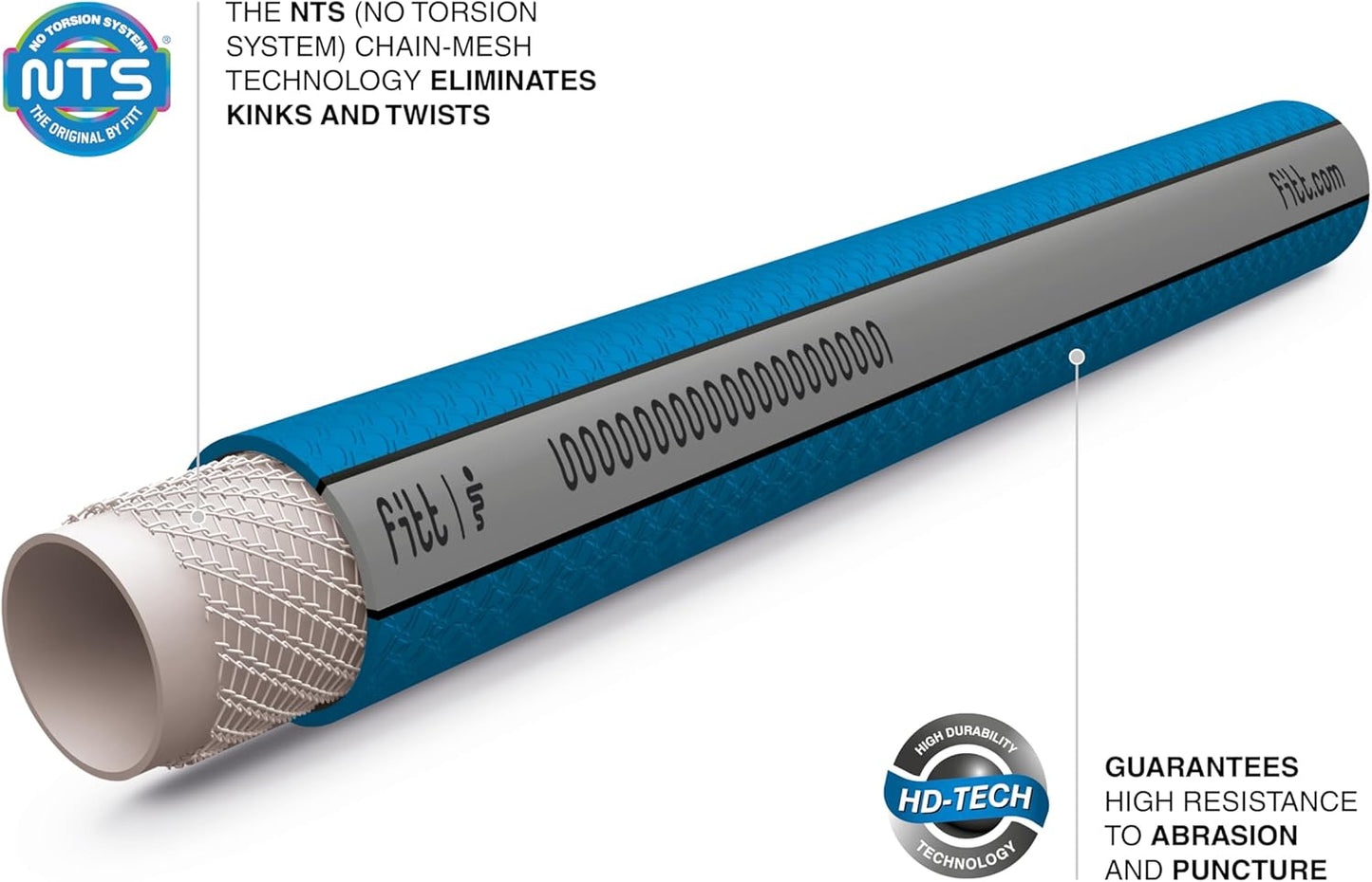 FITT HiFlo Water Hose 100ft, Multipurpose Flat Garden Hose, Easy to Use and Long-lasting Performance, Grey