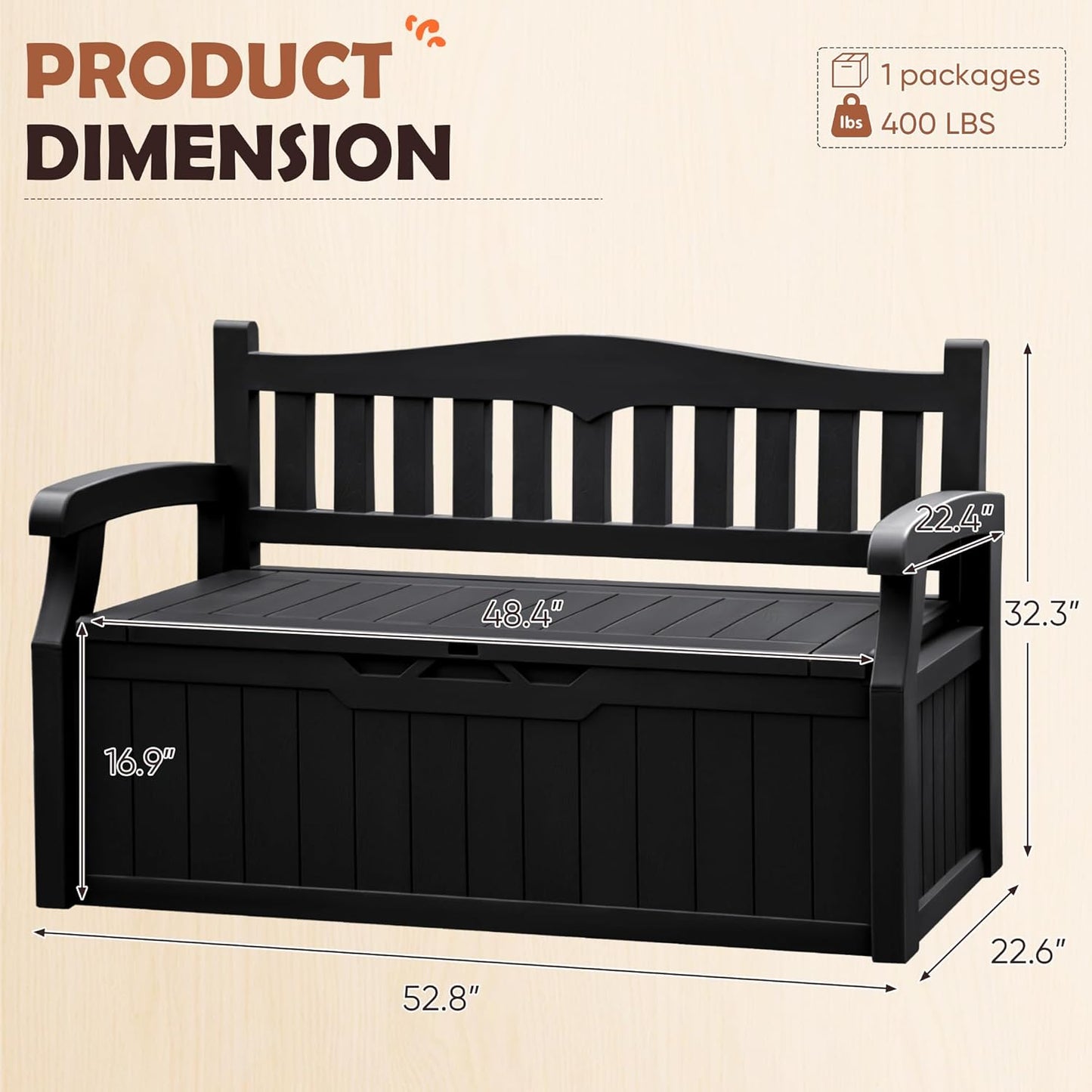 JUMMICO 80 Gallon Resin Outdoor Storage Bench, Large Deck Box with Armrest, Lockable & Waterproof for Garden, Home, Patio, Pools (Black)