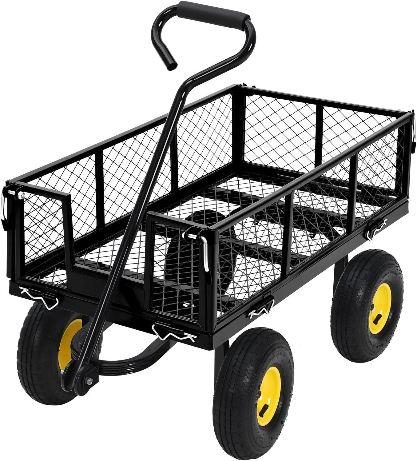 Heavy Duty Steel Garden Cart, 900 LBS 3 in 1 Pullable Metal Garden Wagon with 10" Wheels, 180° Rotating Handle and Removable Sides for Farm, Yard