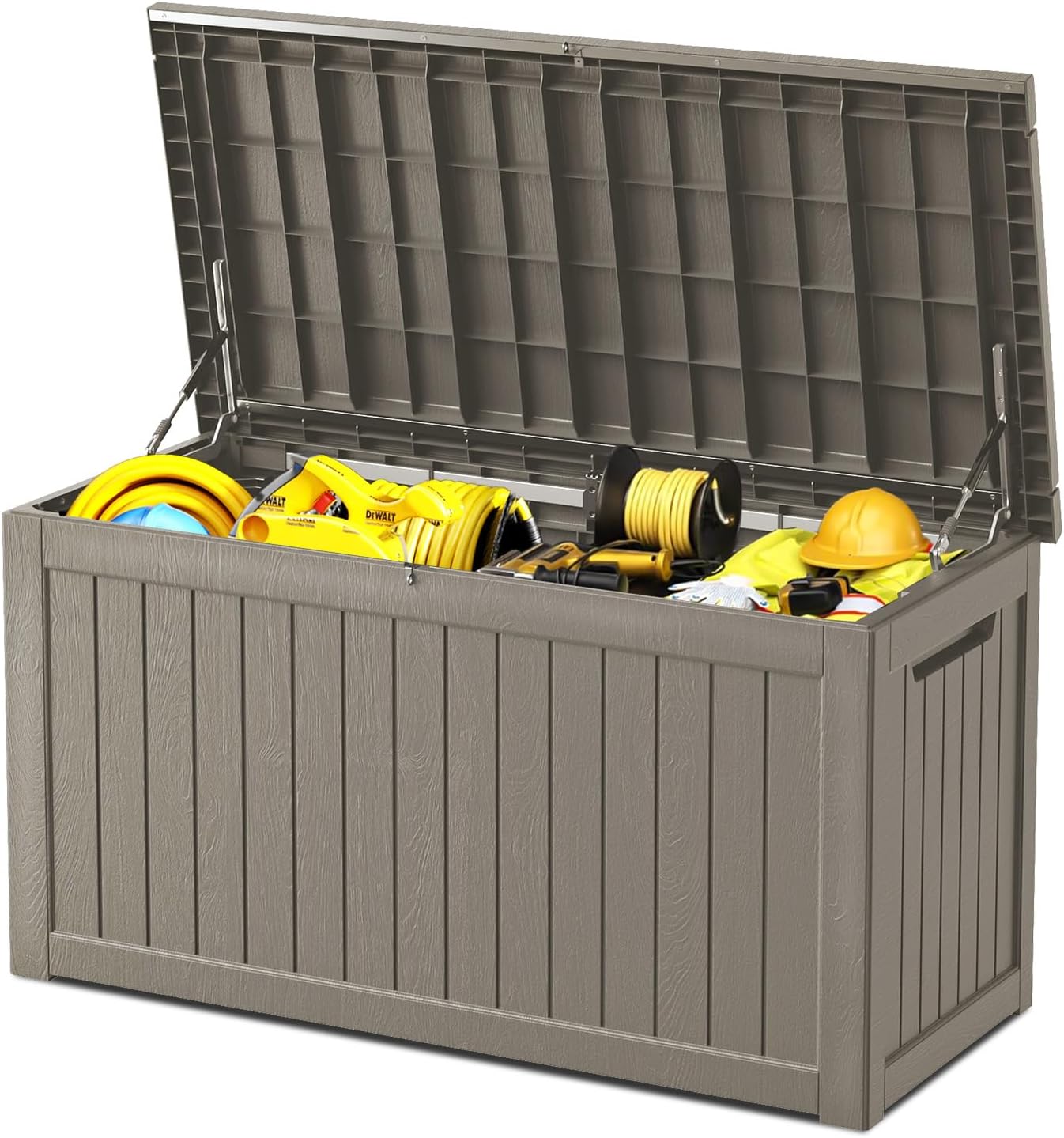 270 Gallon Deck Box, Resin Outdoor Indoor Waterproof Storage Box, Lockable Storage Box With Handle for Patio Furniture - Garden Tools - Swimming Pool Tools UV-Resistant, Brown