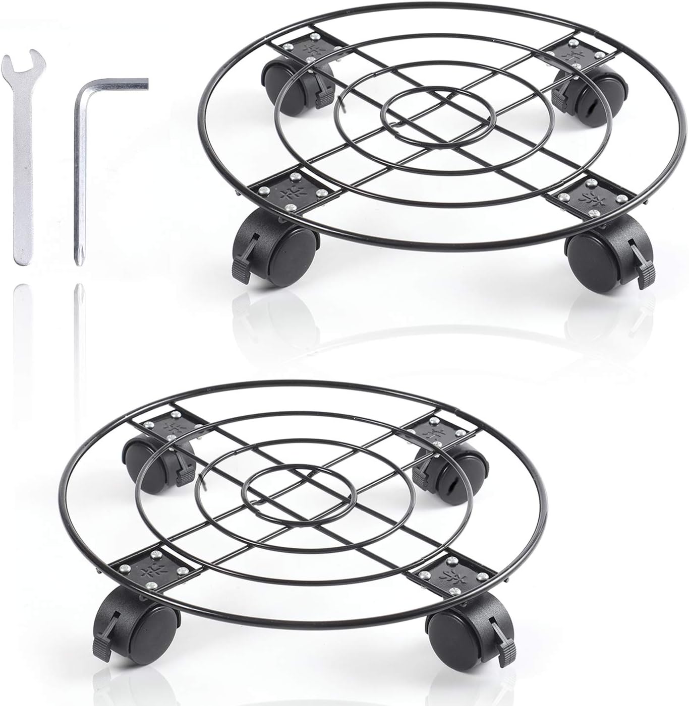2Pack Plant Caddy with Wheels Heavy Duty Metal Iron, 13'' Black Capable of Bearing 164 LBS, Plant Stand with 360° Lockable Wheels for Plant Pots, indoor outdoor garden planter