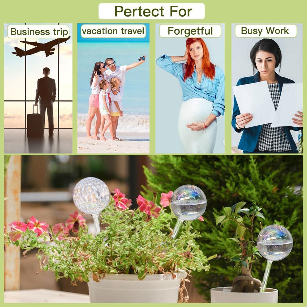17 Oz 2 Weeks Glass Plant Watering Globes Large for Indoor Outdoor Potted Plants Self Watering Planter Insert Bulbs Water Plants While Away Vacation Devices (Iridescent Large 2-Pack)