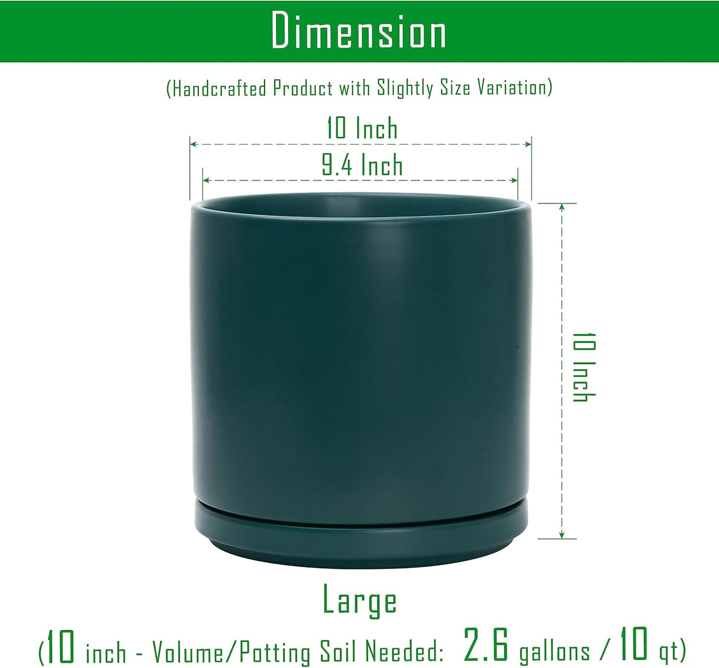 D'vine Dev Set of 2 Plants Pots, 10 Inch Ceramic Planter Pot for Plants with Drainage Hole and Saucer, Teal, 94-V-E-9