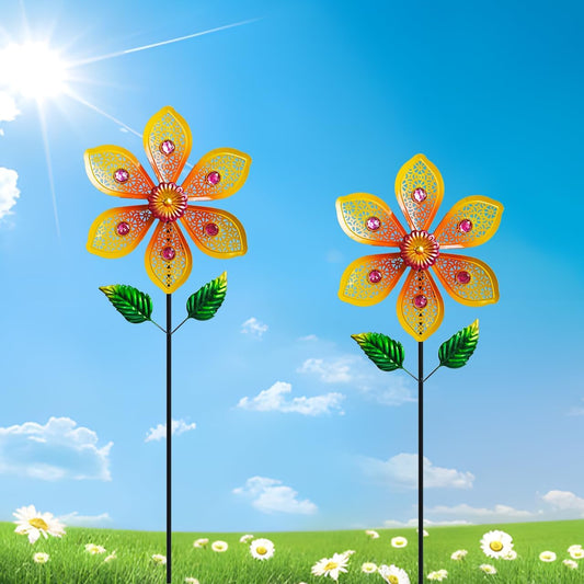 Garden Wind Spinners & Metal Wind Sculptures - Outdoor Windmill Decor with Vibrant Yellow, Yard Art for Patio Lawn Garden Ornament, Dynamic Wind Spinner Sculpture for Landscape Decor