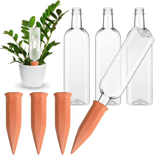 Dandat 8 Pcs 34oz Plant Watering Devices Include Terracotta Self Watering Spikes with 1000ml Plastic Bottles Slow Release Vacation Insert Automatic Plant Waterer Self Water Planter for Garden