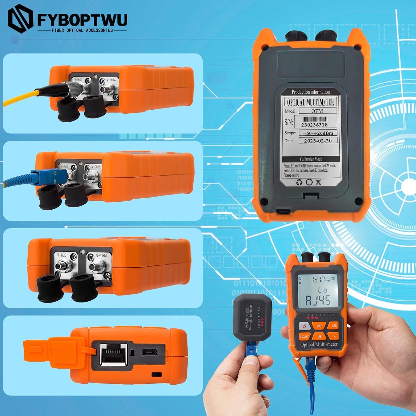 4 in 1 Function Fiber Optic Tester Portable Optical Power Meter (FC/SC/ST) & VFL 2mw Visual Fault Locator & LED, OPM & VF, Range: (-50) dBm ~ (+26) dBm，2pcs