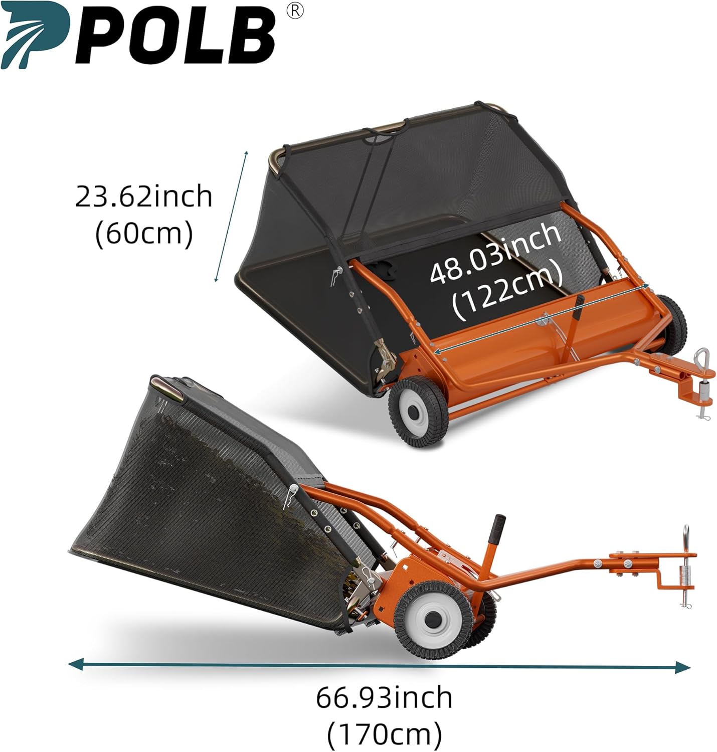 48" Lawn Sweeper Tow Behind, Grass Sweeper Tow Behind with 25.16 cu. ft Large Hopper, Heavy Duty Leaf & Grass Collector, Adjustable Brush Height Lever and Dumping Rope, Lawn and Yard Cleanup Tool