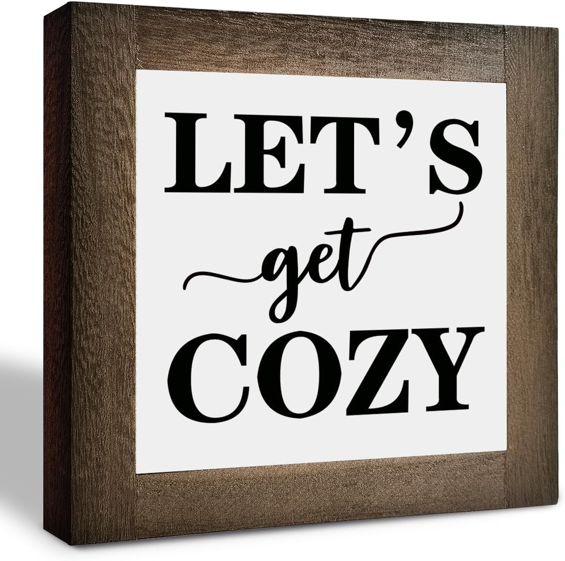 Inspirational Wood Signs, Box Wood Plaques Desk Décor, Farmhouse Home Decor Sign for Shelf, Family Table Decor for Kitchen Bedroom Dining Room, Living Room Decor, Housewarming Gift, Let's Get Cozy E