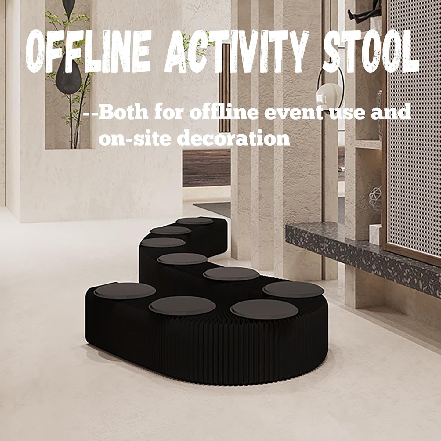 Foldable Kraft Paper Stool, Honeycomb Accordion Folding Bench, Collapsible Paper Stool for Small Spaces, Portable Footrest and Side Table for Living Room and Office,Black-44×31×600cm