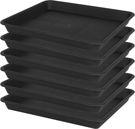 Plant Saucer Growing Tray, Seed Starter Tray Rectangular, Heavy Sturdy Plastic Plant Drainage Saucers, Plant Drip Trays for Pots, Seed Starter Growing Trays (11 x 9 inch, 6 Pack)
